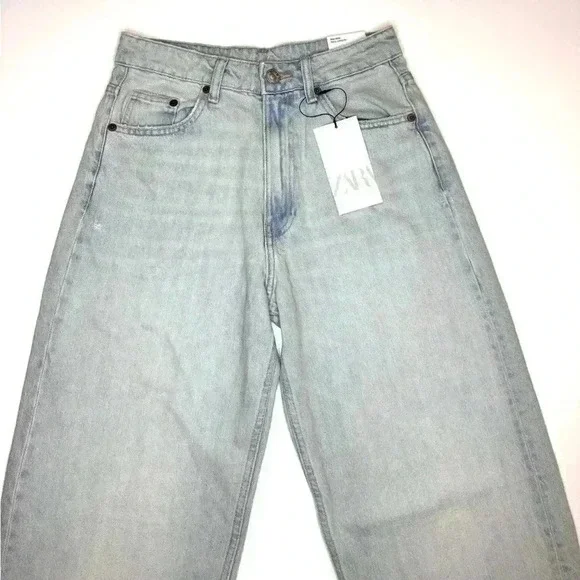 Zara Womens Tailored Mid Waist Balloon Jeans Size- 0 - Picture 2 of 9